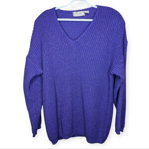 Vintage Maurada XL Purple & Sparkle Knit V  Neck Shoulder Pad Sweater Top